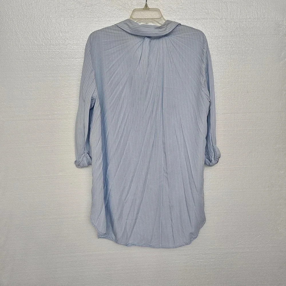 Jasmine + Ginger Blue & White Striped Button Up Sleep Shirt